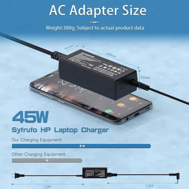 Alt view image 6 of 7 - 45W Laptop Charger Compatible with HP Envy, Pavilion x360 11 13 15, Stream, EliteBook, Probook, for 15-f111dx, 15-f211wm, 15-f233wm, 15-f278nr, 15-r052nr, 15-r132wm Blue Tip Power Supply