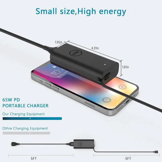 Alt view image 4 of 7 - 65W USB C Charger Compatible with  Inspiron 16 14 Charger 7620 2-in-1/14 7420 7425 Business Laptop Replacement for  Inspiron 14 16 5630 5620 5625 5635 5420 Type C Power Supply Cord