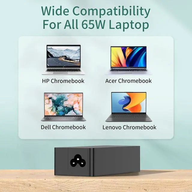 Alt view image 4 of 7 - Universal Chromebook Charger USB C Laptop Charger 45W 65W Fast Charging for Lenovo Thinkpad, HP, Dell Latitude XPS 15, Samsung Acer Asus Google Computer Laptop Tablet Type C AC Adapter Power Cord