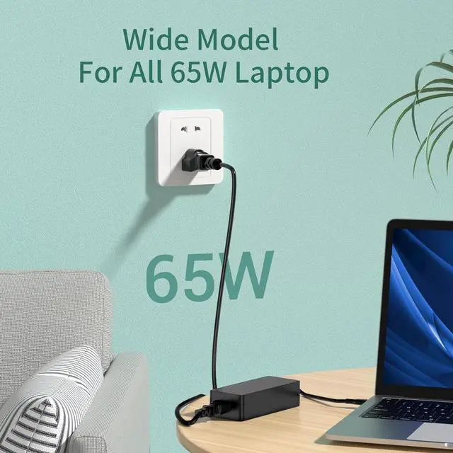 Alt view image 2 of 7 - Universal Chromebook Charger USB C Laptop Charger 45W 65W Fast Charging for Lenovo Thinkpad, HP, Dell Latitude XPS 15, Samsung Acer Asus Google Computer Laptop Tablet Type C AC Adapter Power Cord