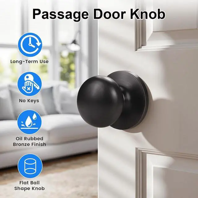 Alt view image 2 of 7 - KNOBWELL 3 Pack Passage Door Knob Set, Closet and Hallway Door Knobs in Classic Style with Concealed Screws, Oil Rubbed Bronze