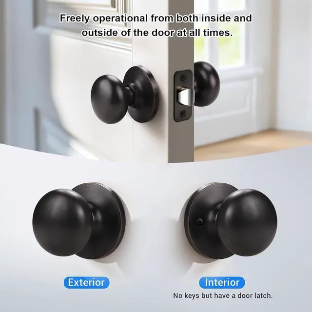 Alt view image 3 of 7 - KNOBWELL 3 Pack Passage Door Knob Set, Closet and Hallway Door Knobs in Classic Style with Concealed Screws, Oil Rubbed Bronze
