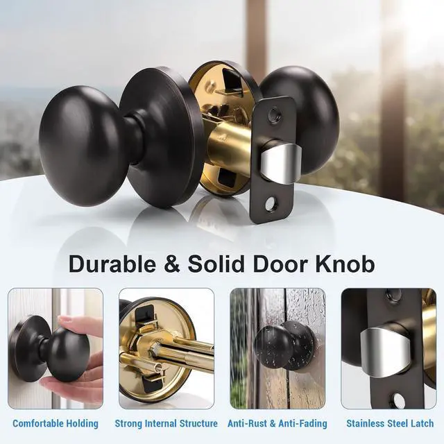 Alt view image 4 of 7 - KNOBWELL 3 Pack Passage Door Knob Set, Closet and Hallway Door Knobs in Classic Style with Concealed Screws, Oil Rubbed Bronze