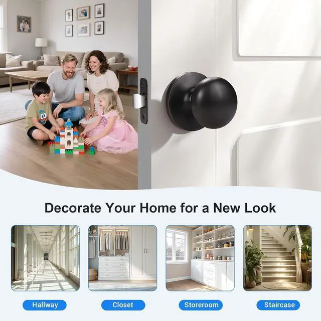 Alt view image 5 of 7 - KNOBWELL 3 Pack Passage Door Knob Set, Closet and Hallway Door Knobs in Classic Style with Concealed Screws, Oil Rubbed Bronze