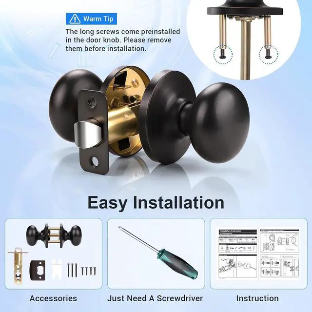 Alt view image 7 of 7 - KNOBWELL 3 Pack Passage Door Knob Set, Closet and Hallway Door Knobs in Classic Style with Concealed Screws, Oil Rubbed Bronze