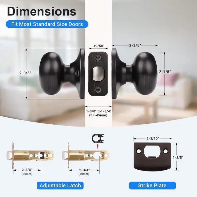 Alt view image 6 of 7 - KNOBWELL 3 Pack Passage Door Knob Set, Closet and Hallway Door Knobs in Classic Style with Concealed Screws, Oil Rubbed Bronze