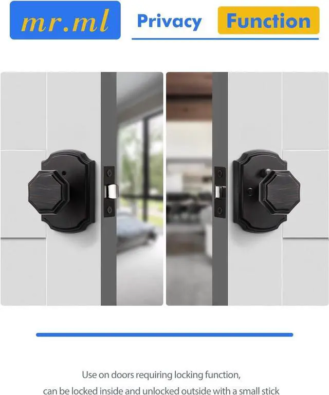Alt view image 5 of 7 - Oil Rubbed Bronze Privacy Door Knobs, Vintage Interior Door Knob Bedroom Bathroom DoorKnobs, Zinc Alloy Door Knob, 1 Pack