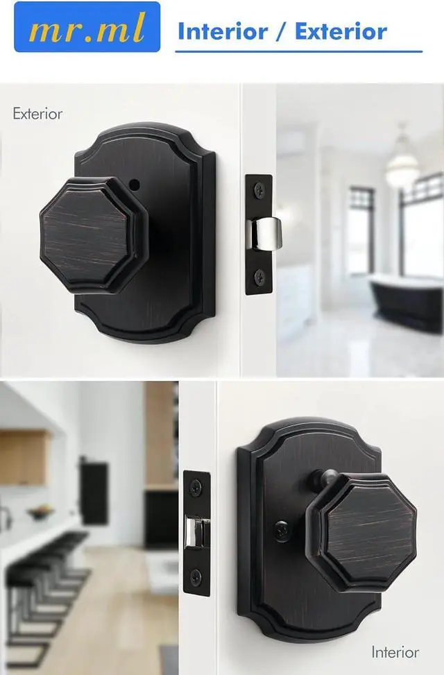 Alt view image 4 of 7 - Oil Rubbed Bronze Privacy Door Knobs, Vintage Interior Door Knob Bedroom Bathroom DoorKnobs, Zinc Alloy Door Knob, 1 Pack