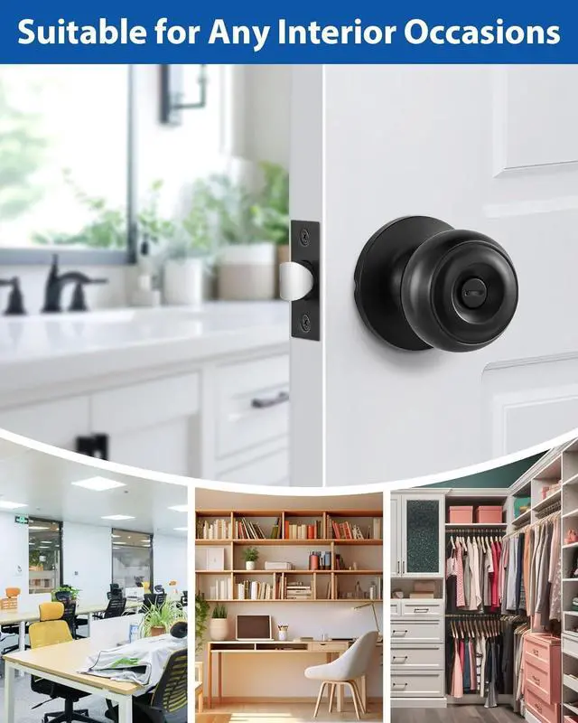 Alt view image 3 of 7 - 5 Pack Interior Door Knobs for Bedroom or Bathroom Keyless, Black Privacy Door Knob, Round Ball Bath/Bed Door Locks