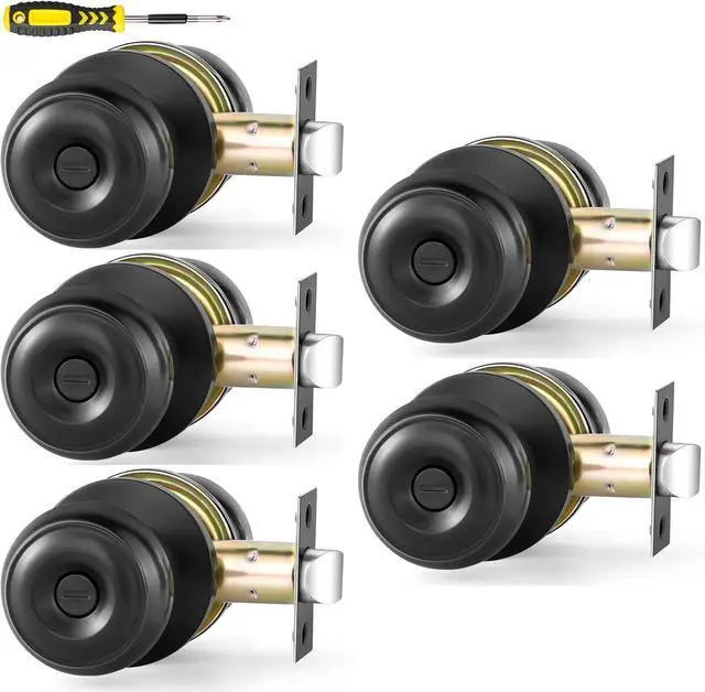 Main image of 5 Pack Interior Door Knobs for Bedroom or Bathroom Keyless, Black Privacy Door Knob, Round Ball Bath/Bed Door Locks