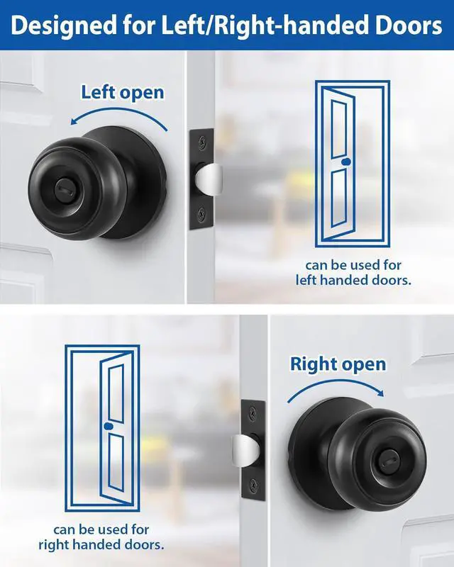 Alt view image 5 of 7 - 5 Pack Interior Door Knobs for Bedroom or Bathroom Keyless, Black Privacy Door Knob, Round Ball Bath/Bed Door Locks