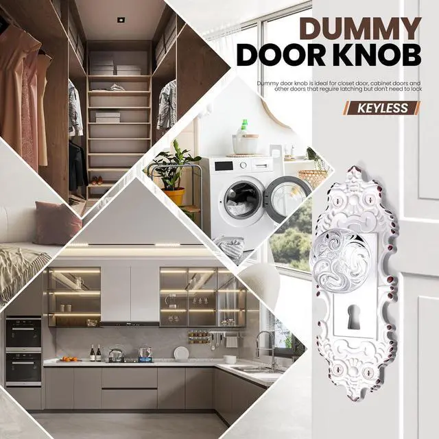 Alt view image 2 of 7 - Vintage Dummy Door Knob Interior 2 Pack Crystal Glass Door Knobs Antique White Cabinet Knobs Keyless Decorative Hallway Closet Door Pulls Dresser Handles