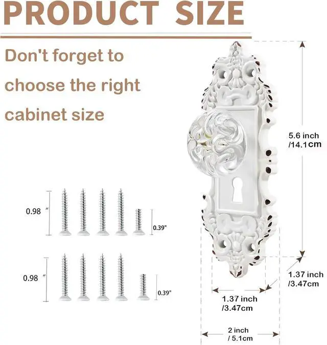 Alt view image 7 of 7 - Vintage Dummy Door Knob Interior 2 Pack Crystal Glass Door Knobs Antique White Cabinet Knobs Keyless Decorative Hallway Closet Door Pulls Dresser Handles