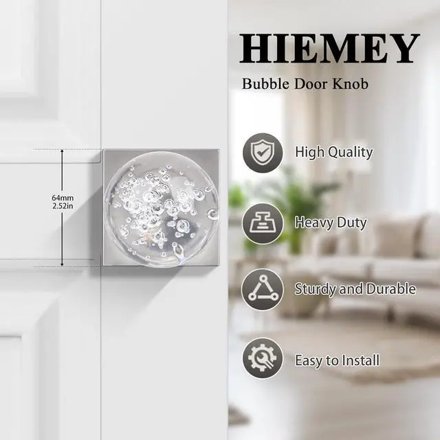 Alt view image 2 of 6 - Glass Door Knobs Interior with Lock, Crystal Door Knobs Round Privacy Clear Bubble for Bed Bath Brushed Nickel