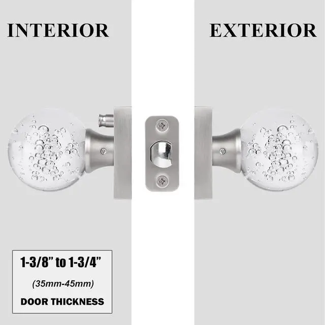 Alt view image 3 of 6 - Glass Door Knobs Interior with Lock, Crystal Door Knobs Round Privacy Clear Bubble for Bed Bath Brushed Nickel