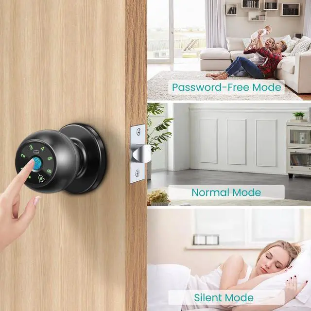 Alt view image 5 of 7 - Smart Fingerprint Door Knob, Biometric Door Lock with Doorbell, 4 Unlock Ways: Fingerprint, IC Card, Password and Spare Key, Keyless Thumbprint Entry Door Lock for Bedroom, Apartment, Rental House
