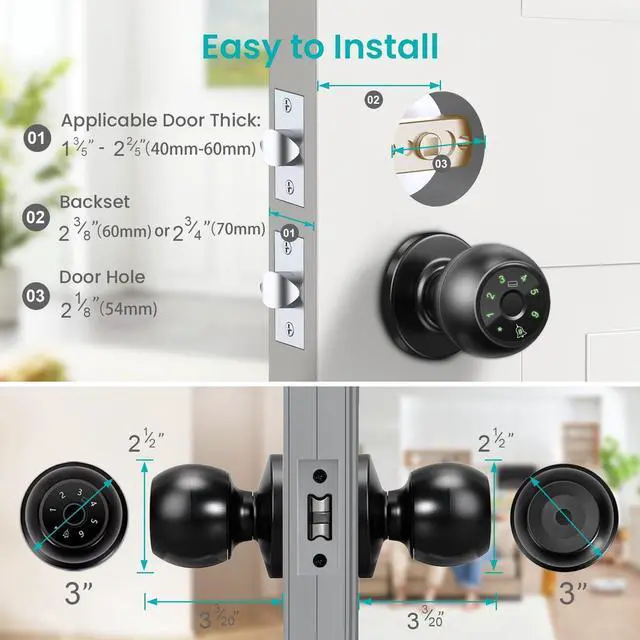 Alt view image 6 of 7 - Smart Fingerprint Door Knob, Biometric Door Lock with Doorbell, 4 Unlock Ways: Fingerprint, IC Card, Password and Spare Key, Keyless Thumbprint Entry Door Lock for Bedroom, Apartment, Rental House