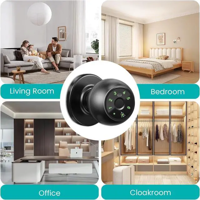 Alt view image 7 of 7 - Smart Fingerprint Door Knob, Biometric Door Lock with Doorbell, 4 Unlock Ways: Fingerprint, IC Card, Password and Spare Key, Keyless Thumbprint Entry Door Lock for Bedroom, Apartment, Rental House