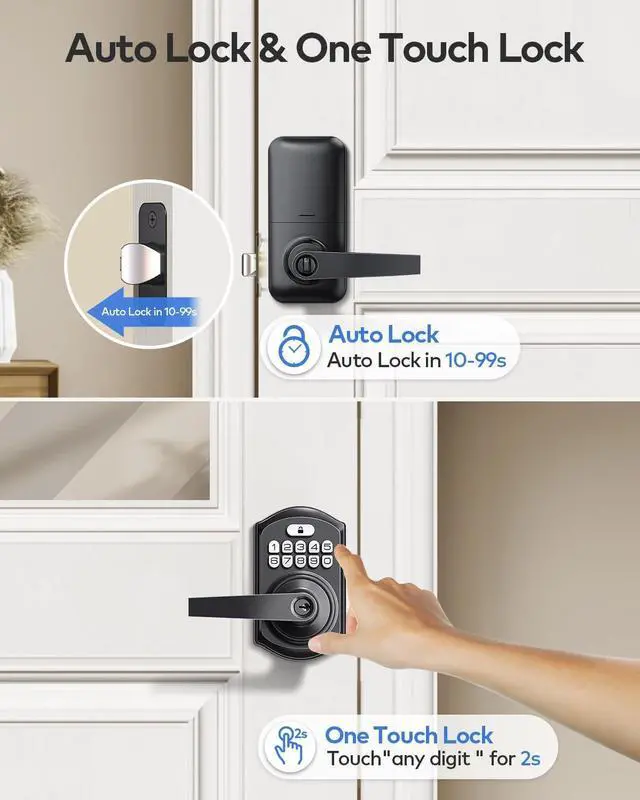 Alt view image 4 of 7 - TEEHO Fingerprint Door Lock-Keypad Door Lock with Handle
