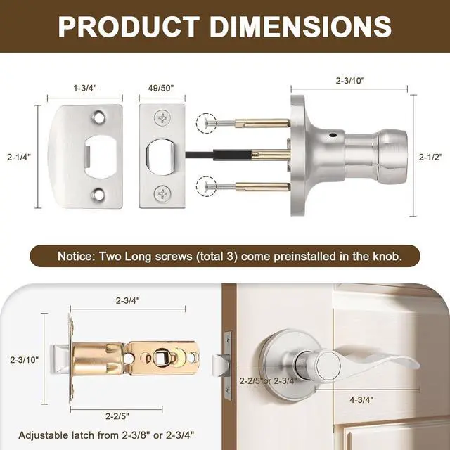 Alt view image 4 of 7 - KNOBWELL 10 Pack Closet Door Handle Passage, Brushed Nickel Interior Door Knob Levers Without Lock/Key, Wave Style Keyless Lever Handles