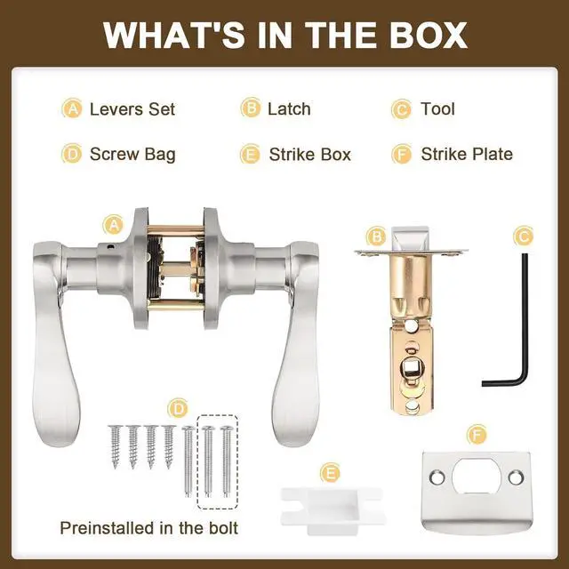 Alt view image 6 of 7 - KNOBWELL 10 Pack Closet Door Handle Passage, Brushed Nickel Interior Door Knob Levers Without Lock/Key, Wave Style Keyless Lever Handles