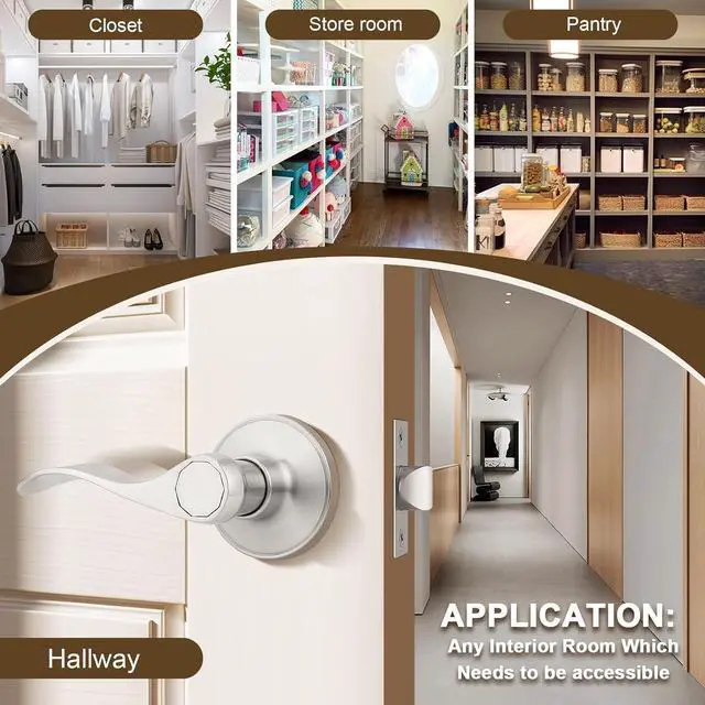 Alt view image 7 of 7 - KNOBWELL 10 Pack Closet Door Handle Passage, Brushed Nickel Interior Door Knob Levers Without Lock/Key, Wave Style Keyless Lever Handles