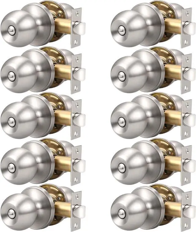 Main image of 10 Pack Bedroom/Bathroom Satin Nickel Door Knobs Privacy Door Sets Hardware Interior Ball Shap Door Handles