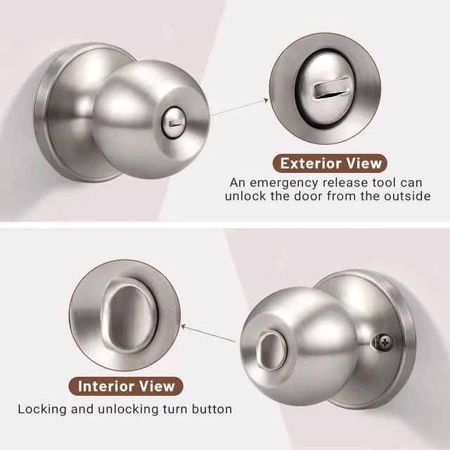 Alt view image 3 of 7 - 10 Pack Bedroom/Bathroom Satin Nickel Door Knobs Privacy Door Sets Hardware Interior Ball Shap Door Handles
