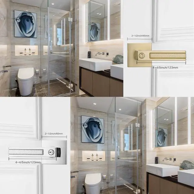 Alt view image 3 of 6 - Bright Chrome Door Handles, Privacy Door Knobs Interior, Heavy Duty Door Levers Rectangle Slot for Bath & Bed