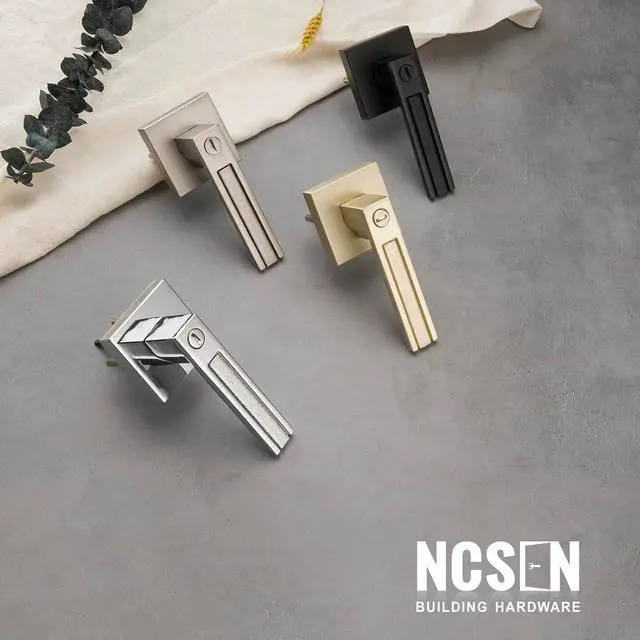 Alt view image 6 of 6 - Bright Chrome Door Handles, Privacy Door Knobs Interior, Heavy Duty Door Levers Rectangle Slot for Bath & Bed