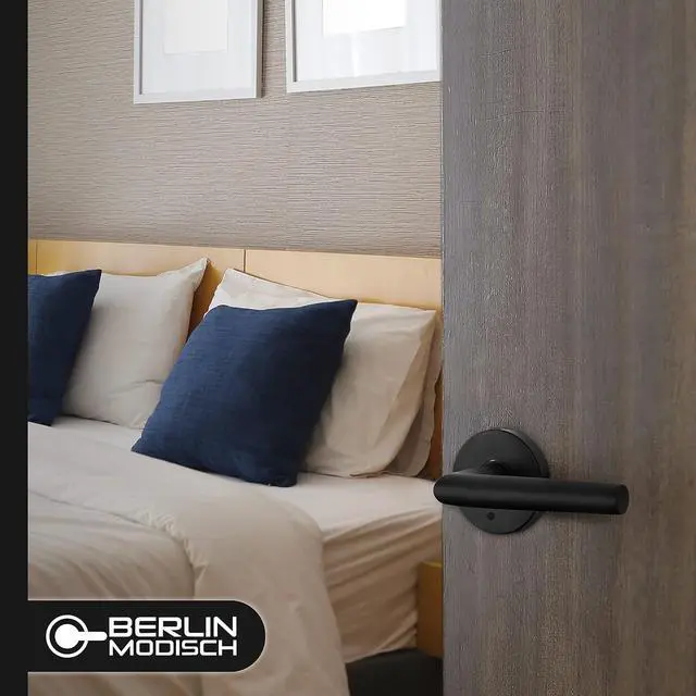 Alt view image 2 of 6 - Berlin Modisch Privacy Lever Door Handle Sleek Round Easy to Open Locking Lever Set [for Bedroom or Bathroom] Reversible for Right & Left Sided Doors Heavy Duty - Iron Black Finish