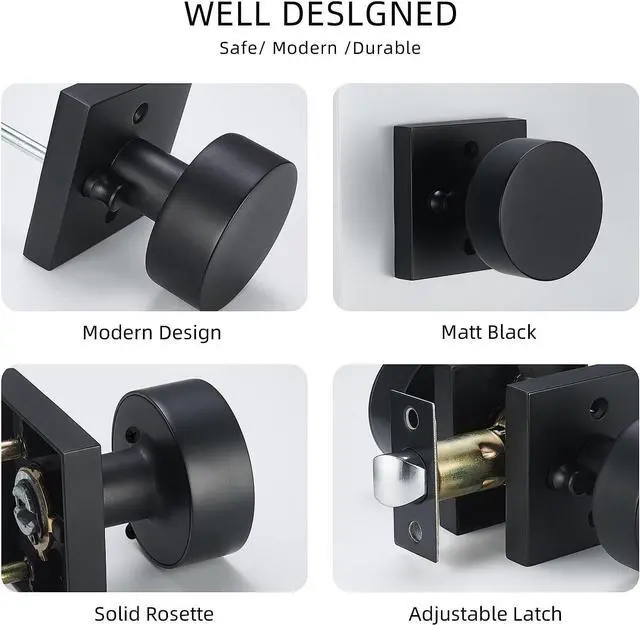 Alt view image 3 of 6 - Matte-Black Privacy Door Knobs - Modern Handles for Hallway Bedroom and Bathroom