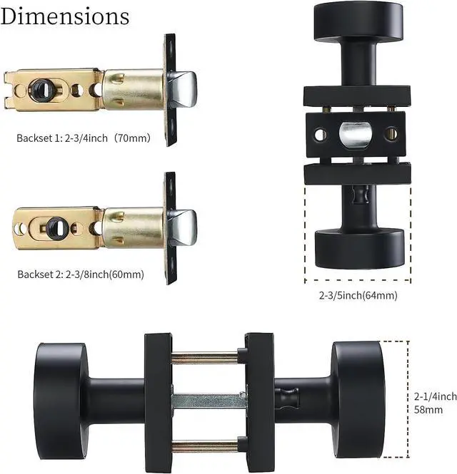 Alt view image 6 of 6 - Matte-Black Privacy Door Knobs - Modern Handles for Hallway Bedroom and Bathroom
