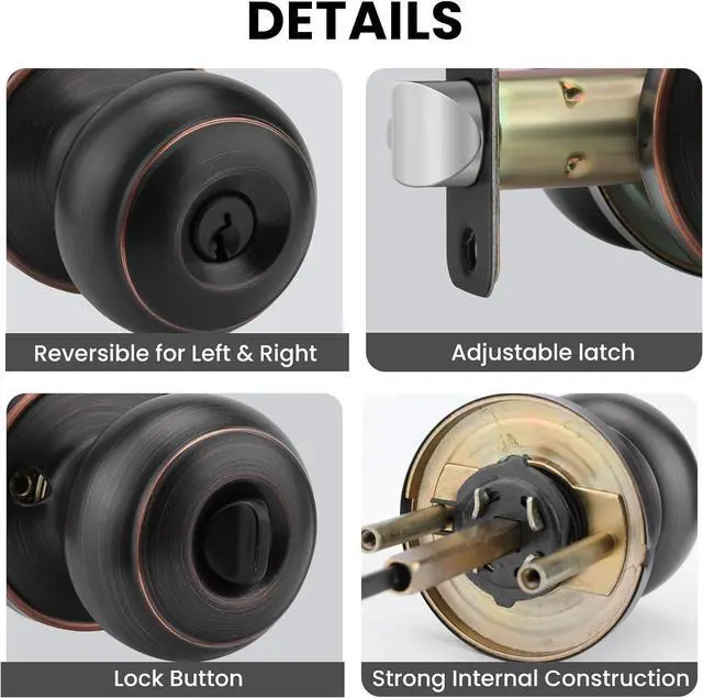 Alt view image 2 of 7 - Haidms Oil Rubbed Bronze Door Knobs, Exterior Door Knobs, Classic Locking Door Knob with Key, Bronze Keyed-Alike Entry Door Knob (3 Pack)