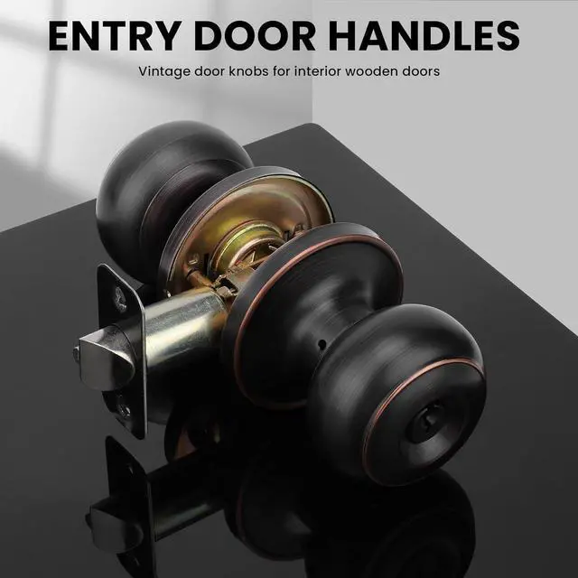 Alt view image 3 of 7 - Haidms Oil Rubbed Bronze Door Knobs, Exterior Door Knobs, Classic Locking Door Knob with Key, Bronze Keyed-Alike Entry Door Knob (3 Pack)