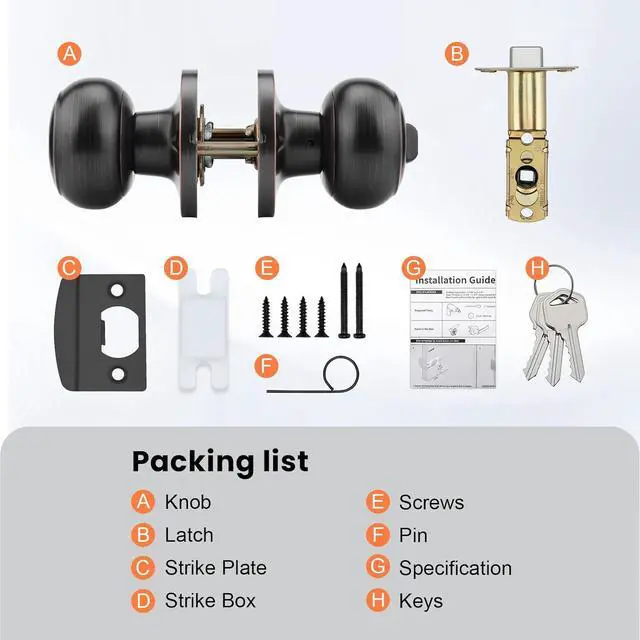 Alt view image 6 of 7 - Haidms Oil Rubbed Bronze Door Knobs, Exterior Door Knobs, Classic Locking Door Knob with Key, Bronze Keyed-Alike Entry Door Knob (3 Pack)