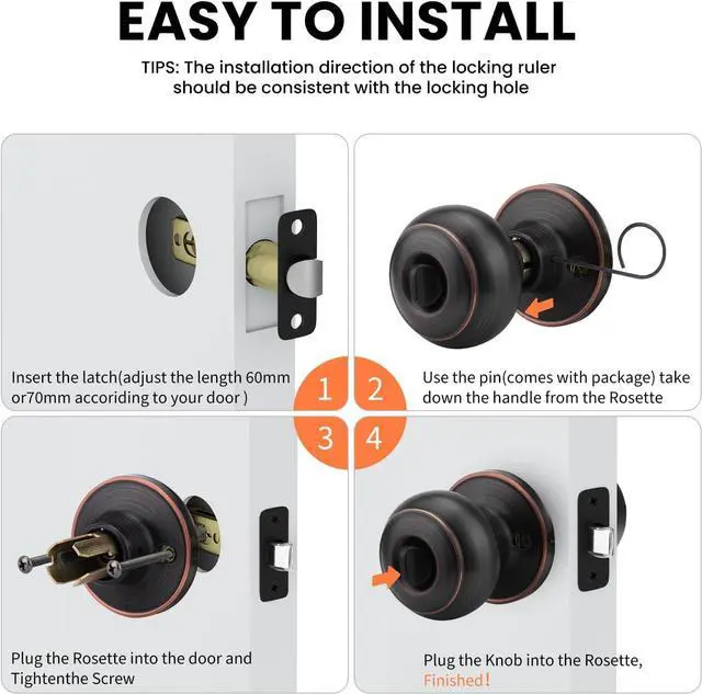 Alt view image 7 of 7 - Haidms Oil Rubbed Bronze Door Knobs, Exterior Door Knobs, Classic Locking Door Knob with Key, Bronze Keyed-Alike Entry Door Knob (3 Pack)