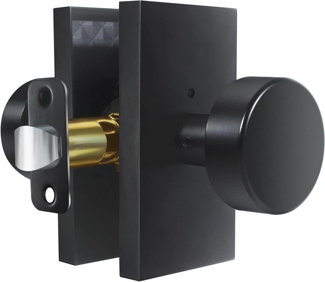 Alt view image 6 of 7 - Matte Black Privacy Door Knobs with Lock, Interior