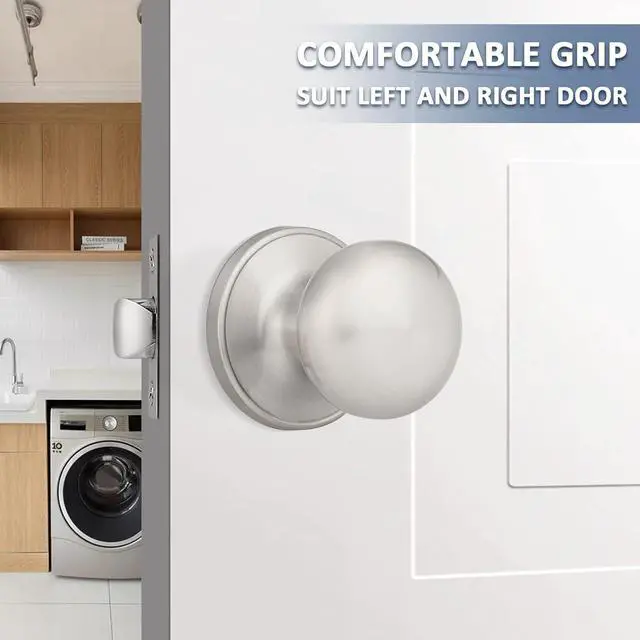 Alt view image 2 of 6 - Mengico 6 Pack Door Lock,Satin Nickel Interior Door Lock,Door Knob Handle Passage Lock(for Hallway&Closet),Brushed Nickel Door Knobs Interior