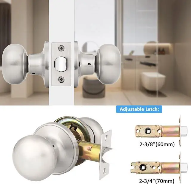 Alt view image 5 of 6 - Mengico 6 Pack Door Lock,Satin Nickel Interior Door Lock,Door Knob Handle Passage Lock(for Hallway&Closet),Brushed Nickel Door Knobs Interior
