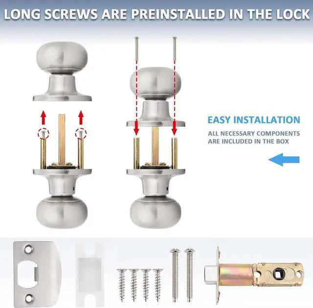 Alt view image 6 of 6 - Mengico 6 Pack Door Lock,Satin Nickel Interior Door Lock,Door Knob Handle Passage Lock(for Hallway&Closet),Brushed Nickel Door Knobs Interior