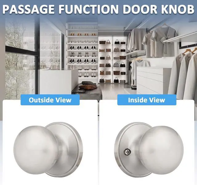 Alt view image 3 of 6 - Mengico 6 Pack Door Lock,Satin Nickel Interior Door Lock,Door Knob Handle Passage Lock(for Hallway&Closet),Brushed Nickel Door Knobs Interior