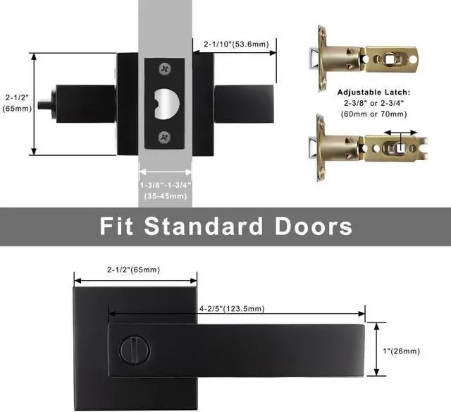Alt view image 3 of 6 - 8 Pack Black Bed Bath Door Lever, Square Privacy Lever Door Handles, Keyless Heavy Duty Interior Door Handles, Reversible for Left Right Doors