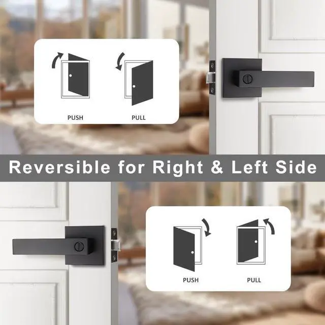 Alt view image 4 of 6 - 8 Pack Black Bed Bath Door Lever, Square Privacy Lever Door Handles, Keyless Heavy Duty Interior Door Handles, Reversible for Left Right Doors