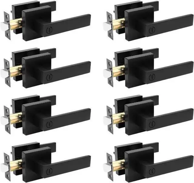 Main image of 8 Pack Black Bed Bath Door Lever, Square Privacy Lever Door Handles, Keyless Heavy Duty Interior Door Handles, Reversible for Left Right Doors