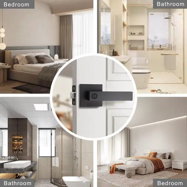 Alt view image 5 of 6 - 8 Pack Black Bed Bath Door Lever, Square Privacy Lever Door Handles, Keyless Heavy Duty Interior Door Handles, Reversible for Left Right Doors