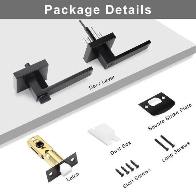 Alt view image 6 of 6 - 8 Pack Black Bed Bath Door Lever, Square Privacy Lever Door Handles, Keyless Heavy Duty Interior Door Handles, Reversible for Left Right Doors