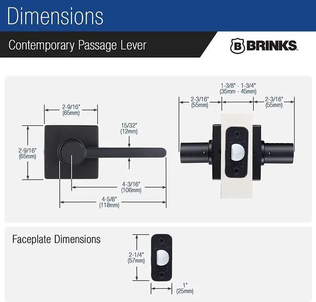 Alt view image 5 of 7 - BRINKS  6-Pack Matte Black Contemporary Indoor Passage Straight Door Lever  Hall/Closet 6 Pack Matte Black Exterior Straight Door Handle