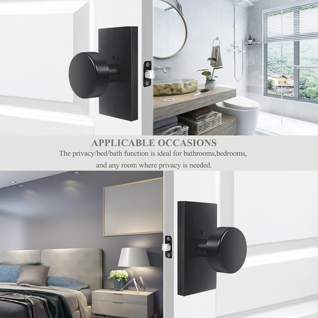 Alt view image 2 of 7 - Matte Black Privacy Door Knobs with Lock, Interior