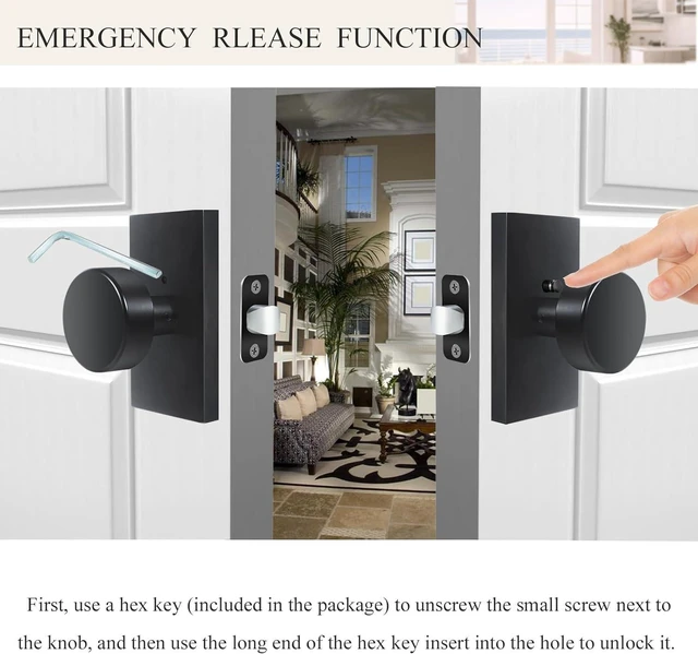 Alt view image 3 of 7 - Matte Black Privacy Door Knobs with Lock, Interior